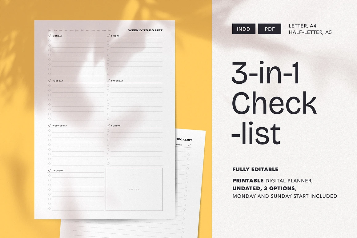 Cheklist Template. Printable Planner